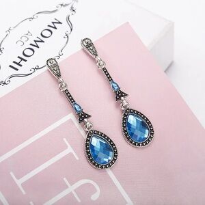 Silver and Blue Teardrop Earrings